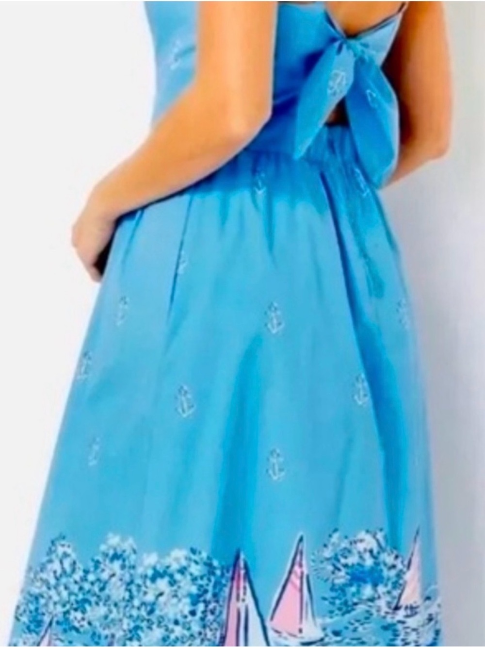 Lilly Pulitzer Blue Nautical Maxi Dress with Pink Sailboat Print with Pockets - Picture 2 of 11